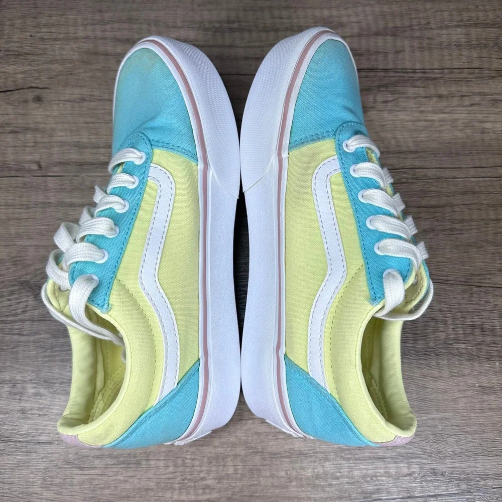 Vans~Girl's~Ward Low Colorblock Teal/Yellow/Pink Canvas Sneakers~Size 4